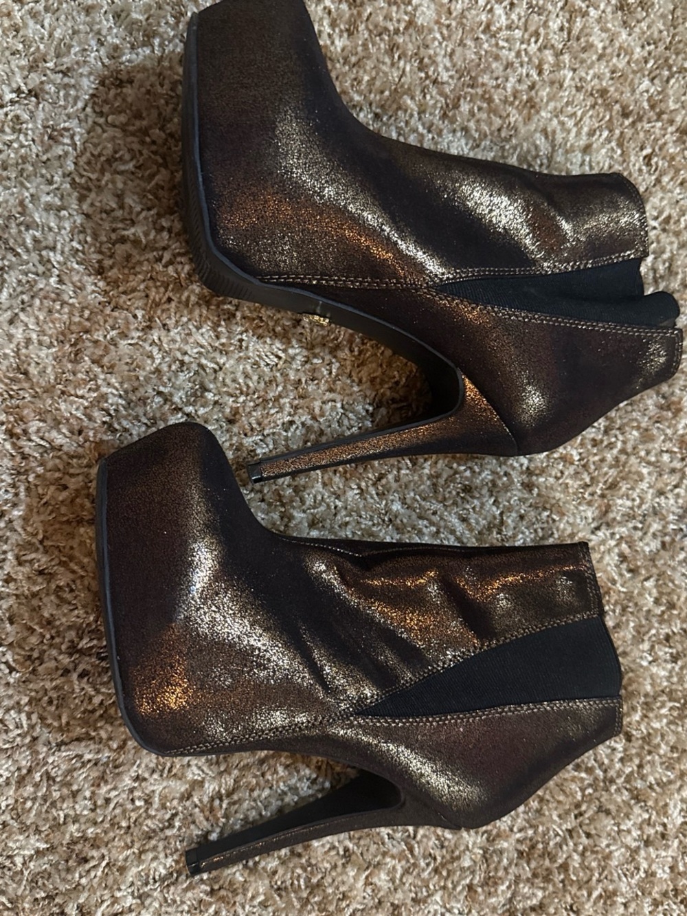 Women's bronze Metallic Black High-Heel Platform Booties